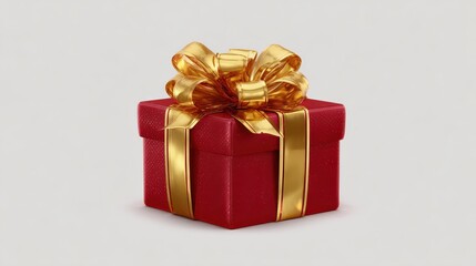 Fototapeta premium red gift box with shiny golden ribbon tied into an elegant bow on transparent background