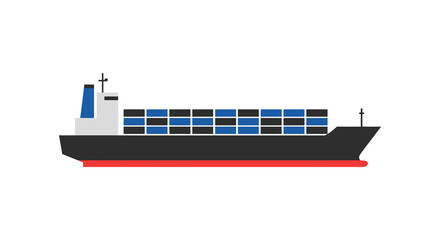 Stylized depiction of a cargo ship on white background silhouette