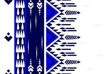 Geometric pattern blue tones on a white background .Seamless Native American tribal fabric. Ethnic motif. Suitable for textile, rugs, fabric, tiles,cards, picture books,. Vector illustration design.