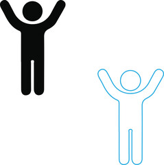 Silhouette of a person with raised hands black versus blue outline illustration concept