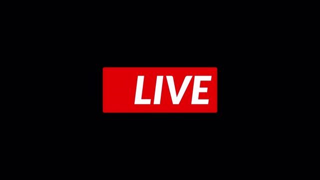 Animation of live button with , 4k simple live streaming icon animation, transparent background live streaming and broadcasting in 4k  with alpha channel.