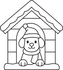 Cute Christmas doghouse and dog outline.
Dog in Snowy Doghouse Coloring Pages.
Transparent background. svg.