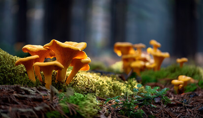 Eierwschwammerl / Pfifferlinge im Wald, Herbst
