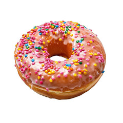 Glazed donut generously covered in colorful sprinkles