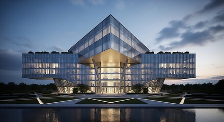Modern Office Building at Dusk.