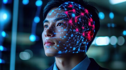 Man with digital brain overlay