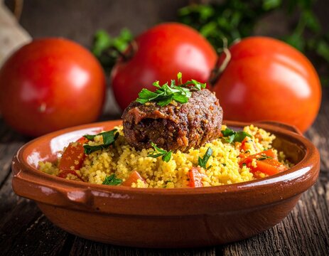 traditional moroccan couscous with vegetables servedin clay pot