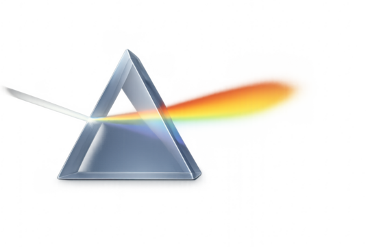 Glass prism dispersing light creating rainbow spectrum