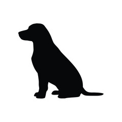 Black silhouette of a labrador retriever dog sitting patiently