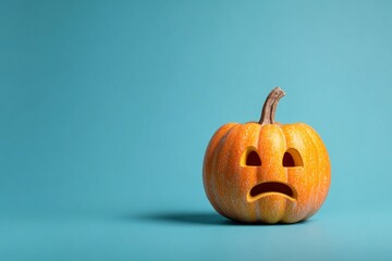 Sad Jack-o'-Lantern on Teal Background for Halloween Design