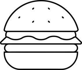Simple Black and White Icon of a Classic Hamburger with Sesame Seed Bun
