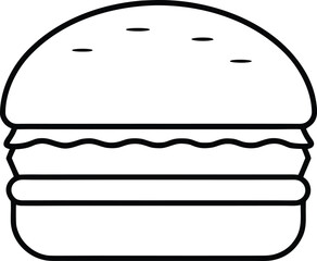 Simple Black and White Icon of a Classic Hamburger with Sesame Seed Bun