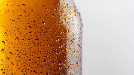Close up of a cold brown beer bottle with condensation