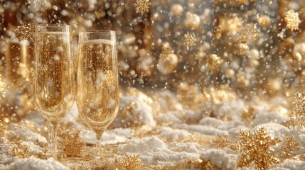 golden snowflakes and champagne toast