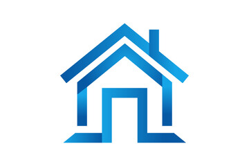 Stylized blue house icon with a chimney, roof, door, and walls, presented on a clean white background.