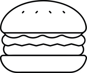 Simple Black and White Line Art Icon of a Classic Hamburger