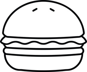 Simple Black and White Line Art Icon of a Classic Hamburger