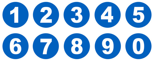 Numbers button circles blue set. Round 1-10 numbers icon