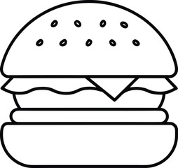 Simple Line Art Icon of a Classic Cheeseburger with Sesame Seeds on Top