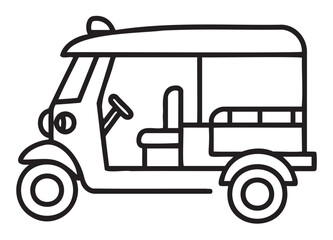 Fototapeta premium Black and white outline of a three-wheeled tuk-tuk vehicle - stock vector