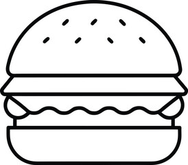 Simple Line Art Icon of a Classic Hamburger with Sesame Seed Bun