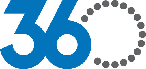Vector art of blue 360 logo with dotted circle graphic