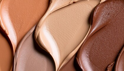 neutral cosmetic swatches and creamy makeup texture background beauty trends 2025 featuring pantone 17 1320 mocha mousse palette of beige brown and beige shades close up