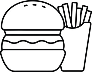 Simple Line Art Icon of a Hamburger and French Fries Meal