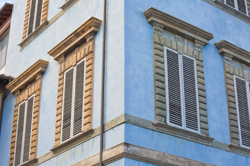DETAIL OF THE EXTERIOR OF THE THE PALAZZO BLU (Blue Palace) at the Arno river in Pisa a local art museum (Tuscany-Italy)