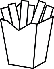 Simple Line Art Icon of French Fries in a Paper Container