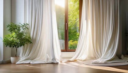 white curtains at the window in the modern home decorations for living room