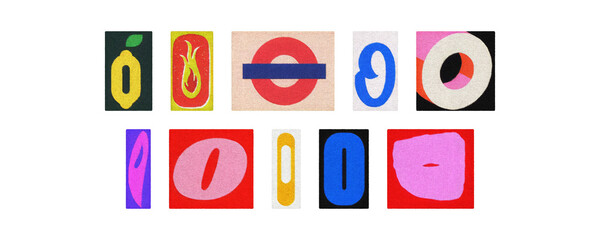 Colorful letter O collage from magazine clippings, isolated transparent PNG
