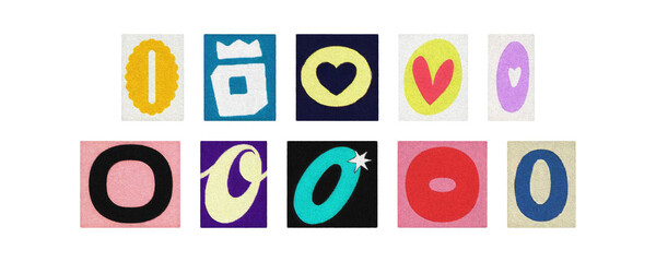 Typography letter O set in diverse styles, cutouts on transparent PNG
