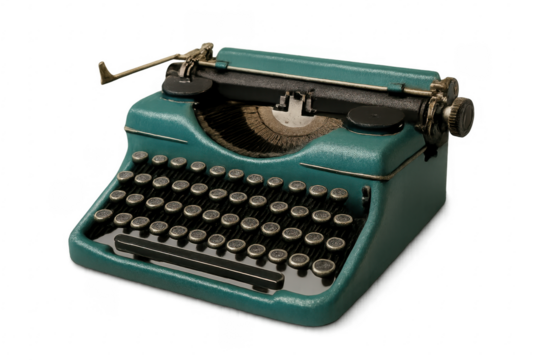 Vintage turquoise typewriter for writing stories and concepts
