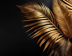 golden palm tree leaves on a black background copy space luxury abstract bsckground