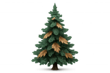 Fototapeta premium Christmas tree with golden leaves, festive evergreen spruce decorating holidays, transparent background