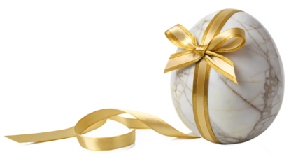 Marble Easter Egg PNG – Polished Stone Egg Wrapped with Decorative Ribbon Transparent Background