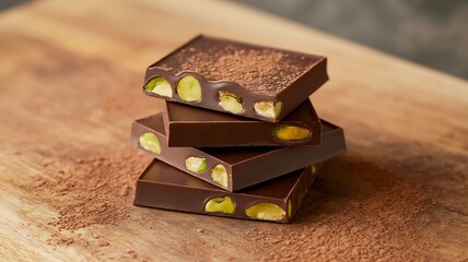 Stack of Dark Chocolate Bars with Pistachios candy