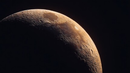 A stunning crescent moon displays intricate details of its surface in the early evening sky. The gentle glow contrasts against the dark backdrop, creating a captivating view