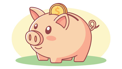 Cartoon Piggy Bank with a Coin on White Background