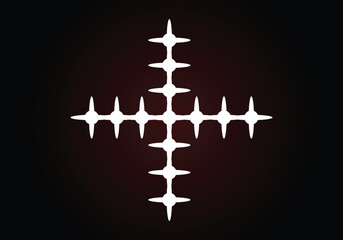 White Cross Shape Formed by Multiple Starburst Elements on Dark Background Keywords: cross, white