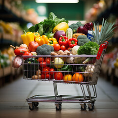Grocery Shopping Cart Full of Items