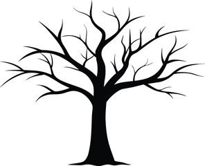 Bare Tree Silhouette. Black Vector Illustration. Dead Tree Silhouette. Barren Black Vector Illustration.