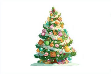 Fototapeta premium Christmas tree decorated holiday celebration festive symbol illustration isolated on white background