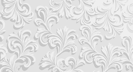Elegant white embossed floral damask pattern background with subtle shadows.
