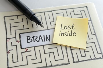 Brain and Maze Illustration with Lost Inside Note