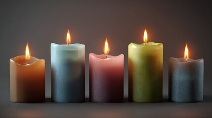 five flickering candles casting soft chromatic glows reminiscent of diwali nights and meditative hygge gatherings illuminate tranquility