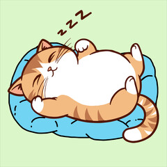Cute Orange Tabby Cat Sleeping on Back Vector Illustration