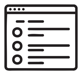 Minimalist web browser interface with list and icons - stock vector