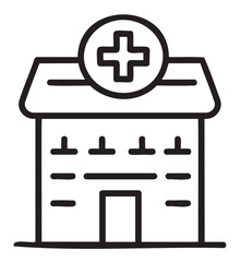 Fototapeta premium Black and white hospital icon with cross on building - stock vector